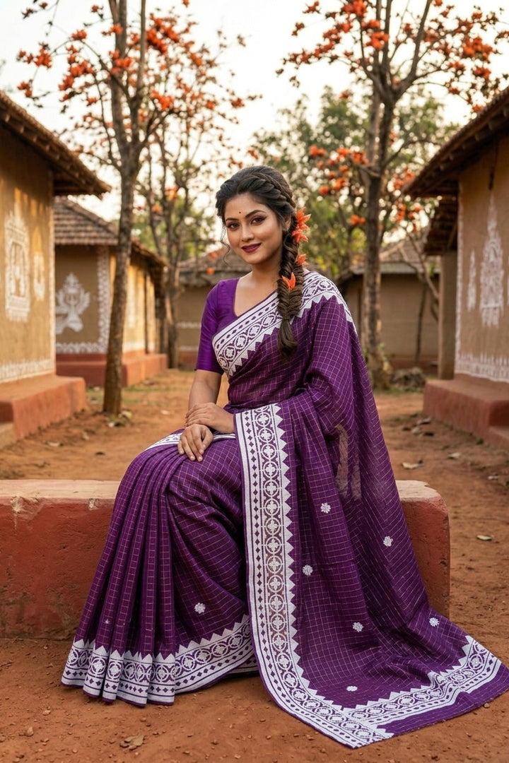 Saptaparni Cotton Kota Applique Saree