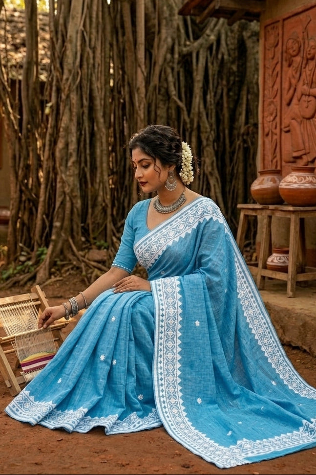 Saptaparni Cotton Kota Applique Saree