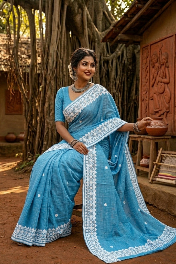 Saptaparni Cotton Kota Applique Saree