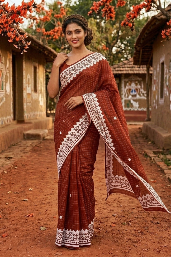 Saptaparni Cotton Kota Applique Saree