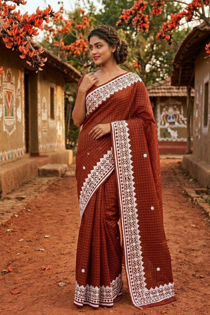 Saptaparni Cotton Kota Applique Saree