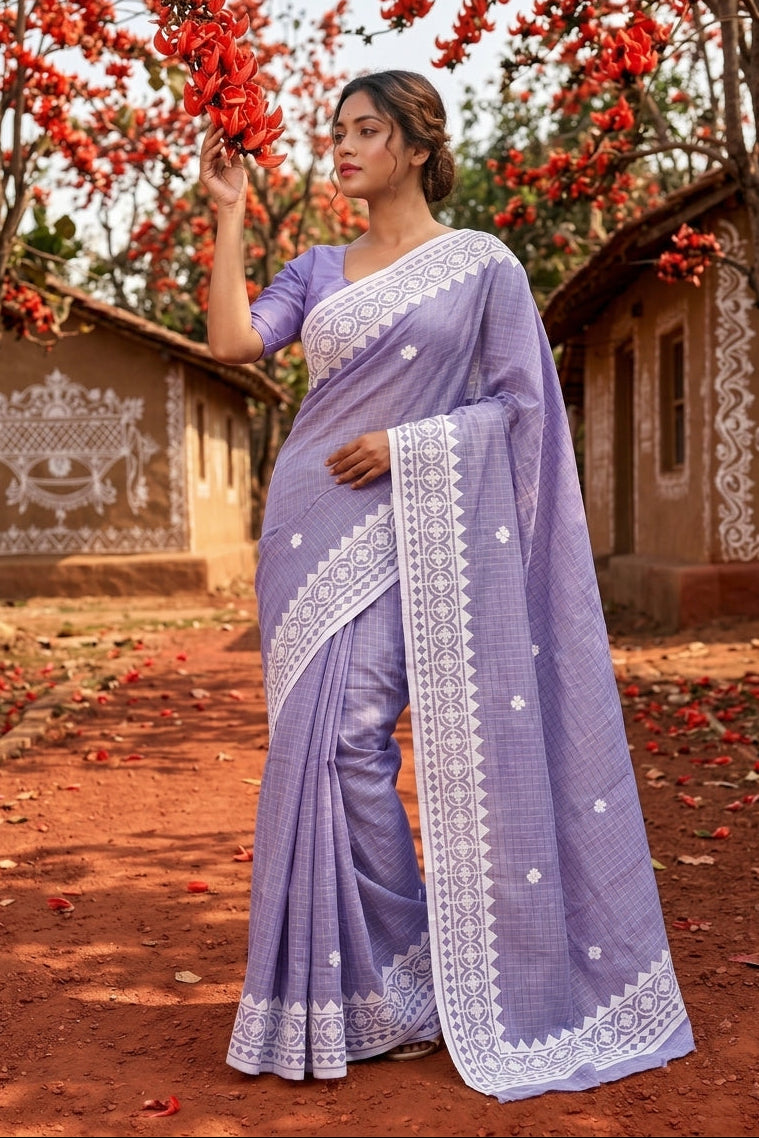 Saptaparni Cotton Kota Applique Saree