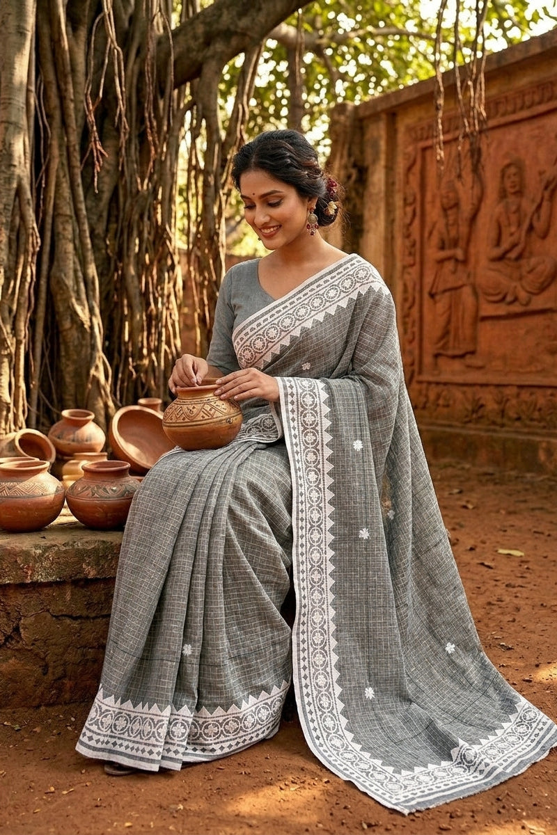 Saptaparni Cotton Kota Applique Saree