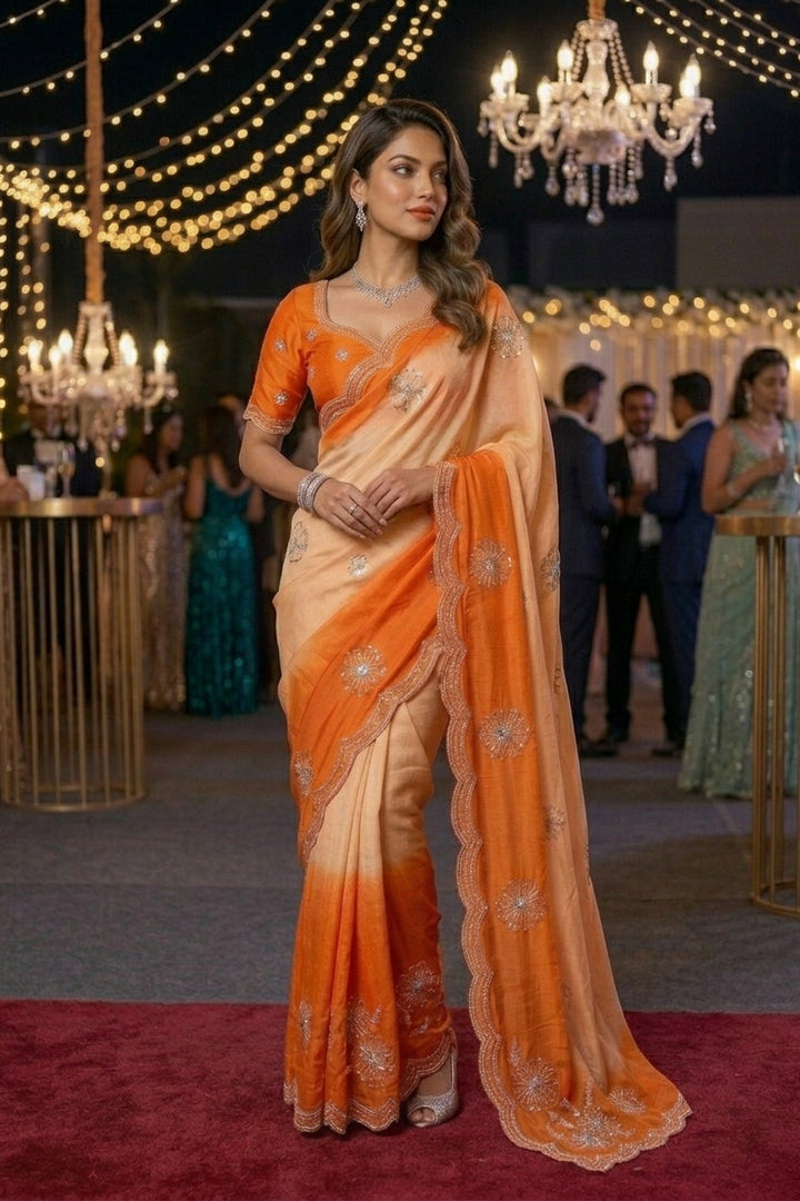Sunset Ombre Cosmos Fancy Silk Saree