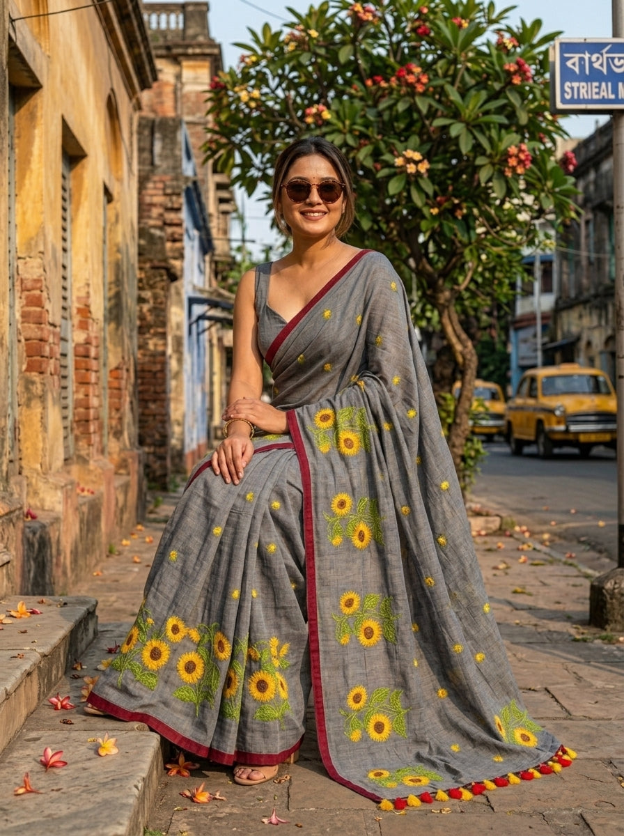 Sunflower Kiran Mul Cotton Saree
