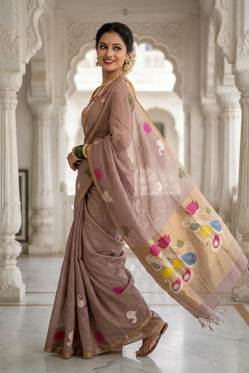 Beena Bandana Tissu Paithani Silk Linen Banarasi Saree