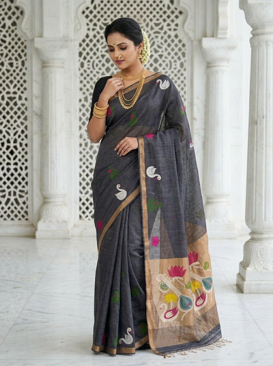 Beena Bandana Tissu Paithani Silk Linen Banarasi Saree