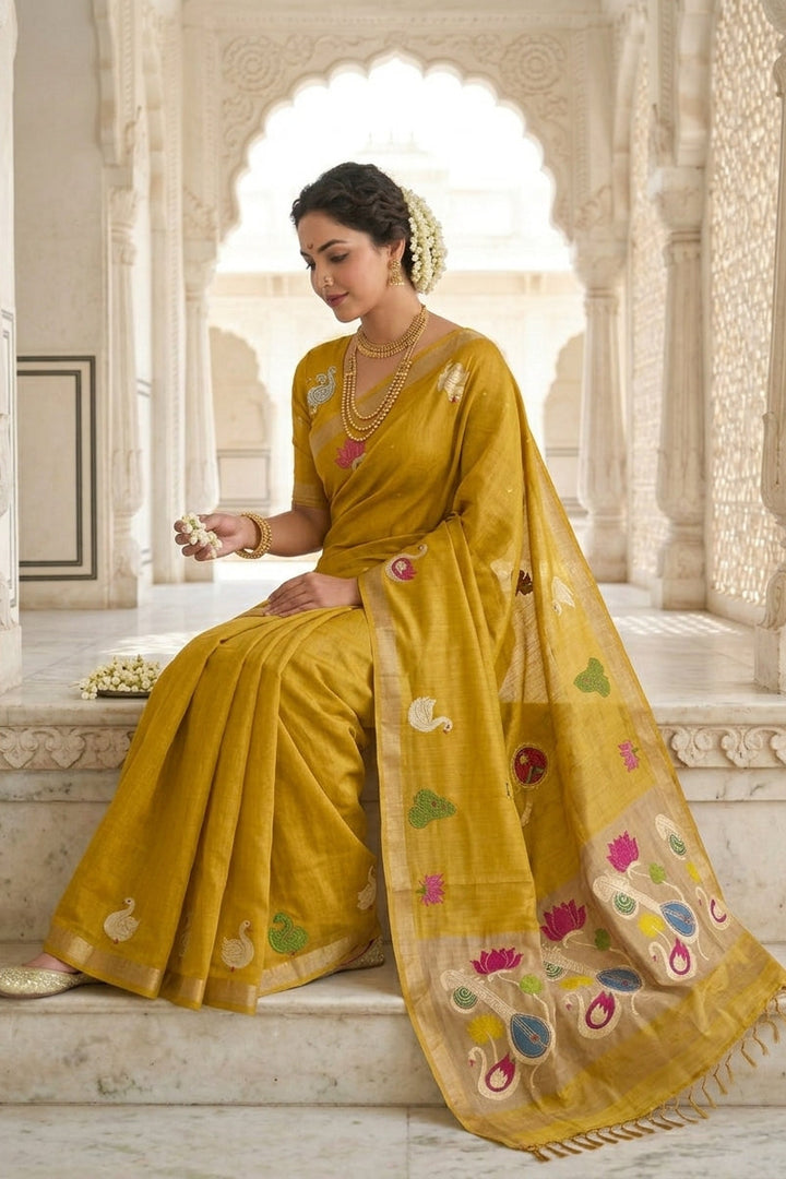 Beena Bandana Tissu Paithani Silk Linen Banarasi Saree
