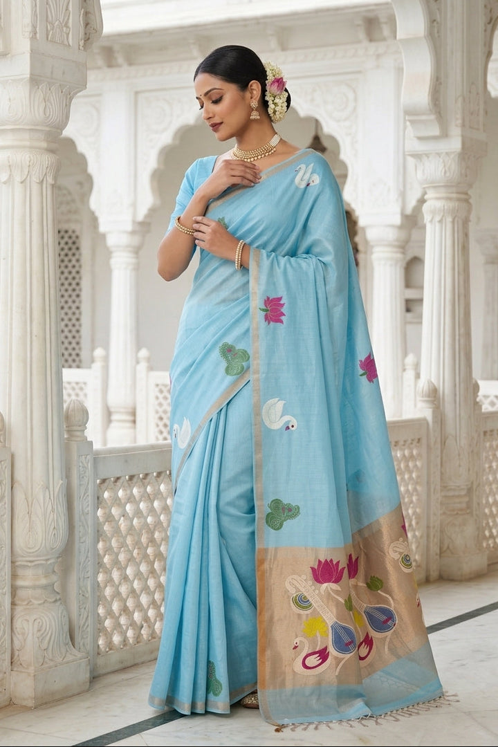 Beena Bandana Tissu Paithani Silk Linen Banarasi Saree