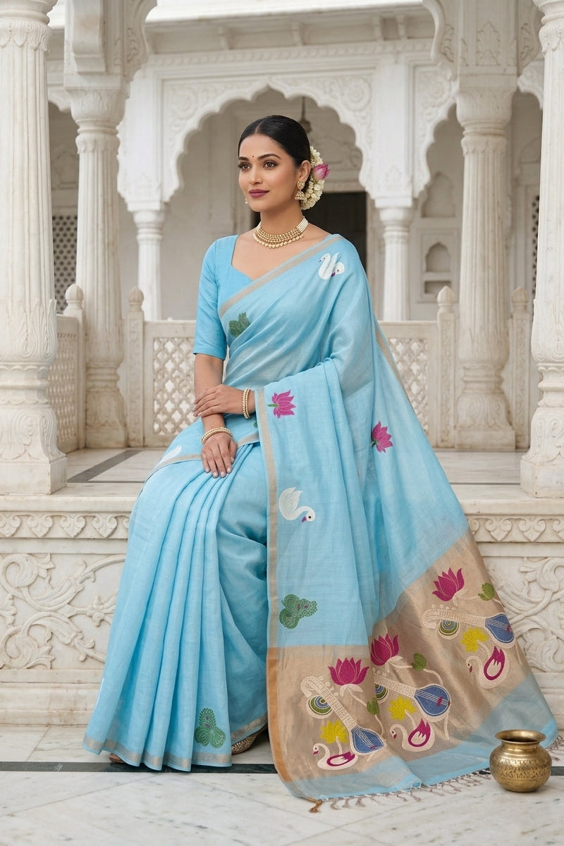 Beena Bandana Tissu Paithani Silk Linen Banarasi Saree