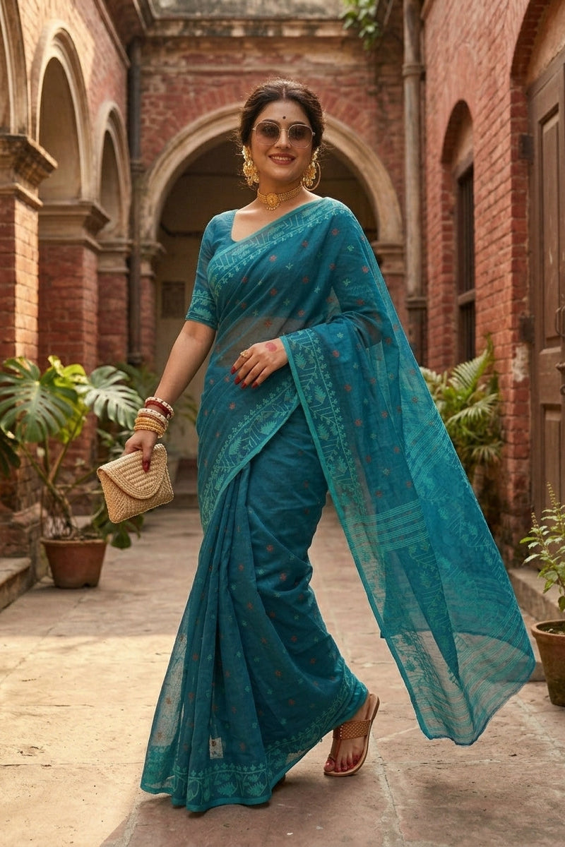 Ektu Bikel Karat Dhakai Jamdani Saree
