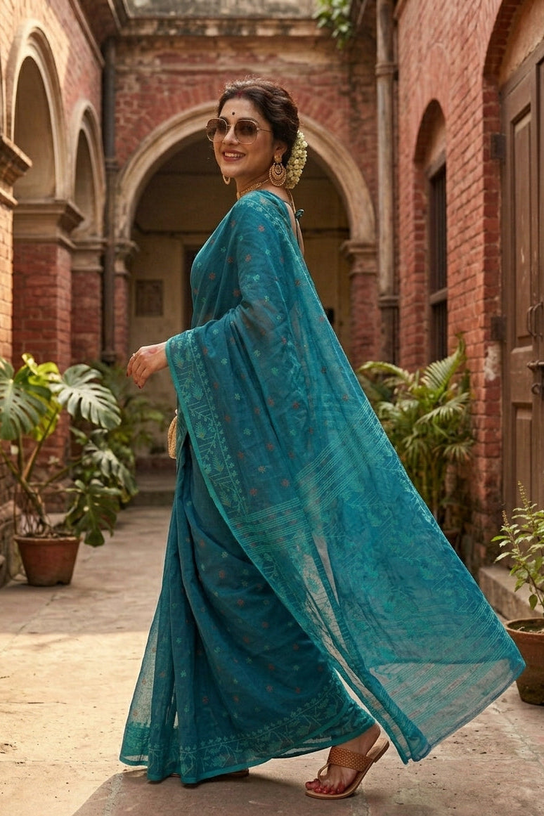 Ektu Bikel Karat Dhakai Jamdani Saree