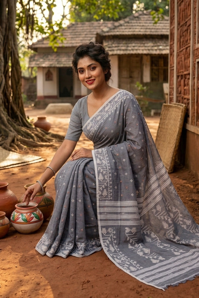 Ektu Bikel Karat Dhakai Jamdani Saree