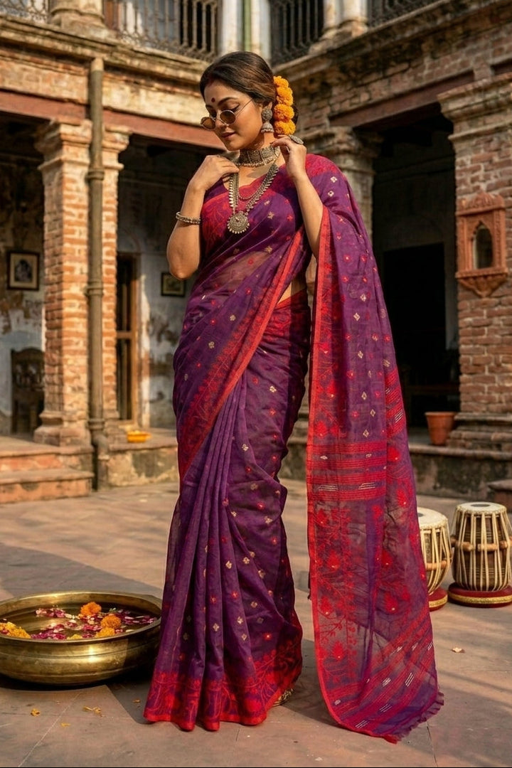 Ektu Bikel Karat Dhakai Jamdani Saree