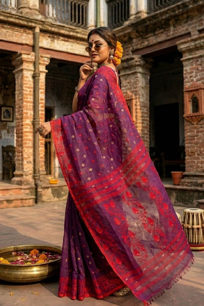 Ektu Bikel Karat Dhakai Jamdani Saree