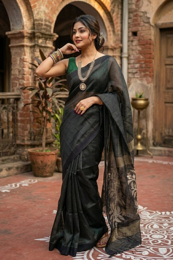Sundar Abhushan (Linen Jamdani Saree)