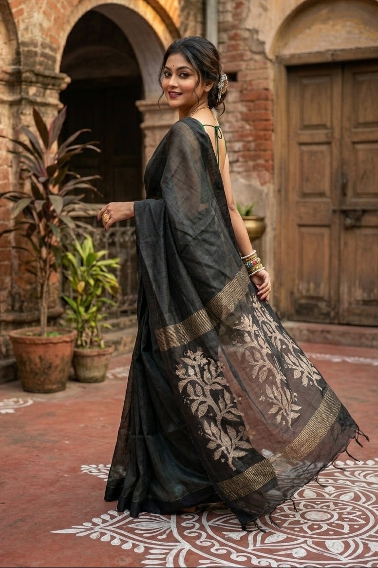 Sundar Abhushan (Linen Jamdani Saree)