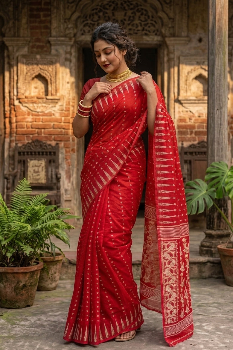 Moner Alo-Bengal Jamdani Saree ( Red)