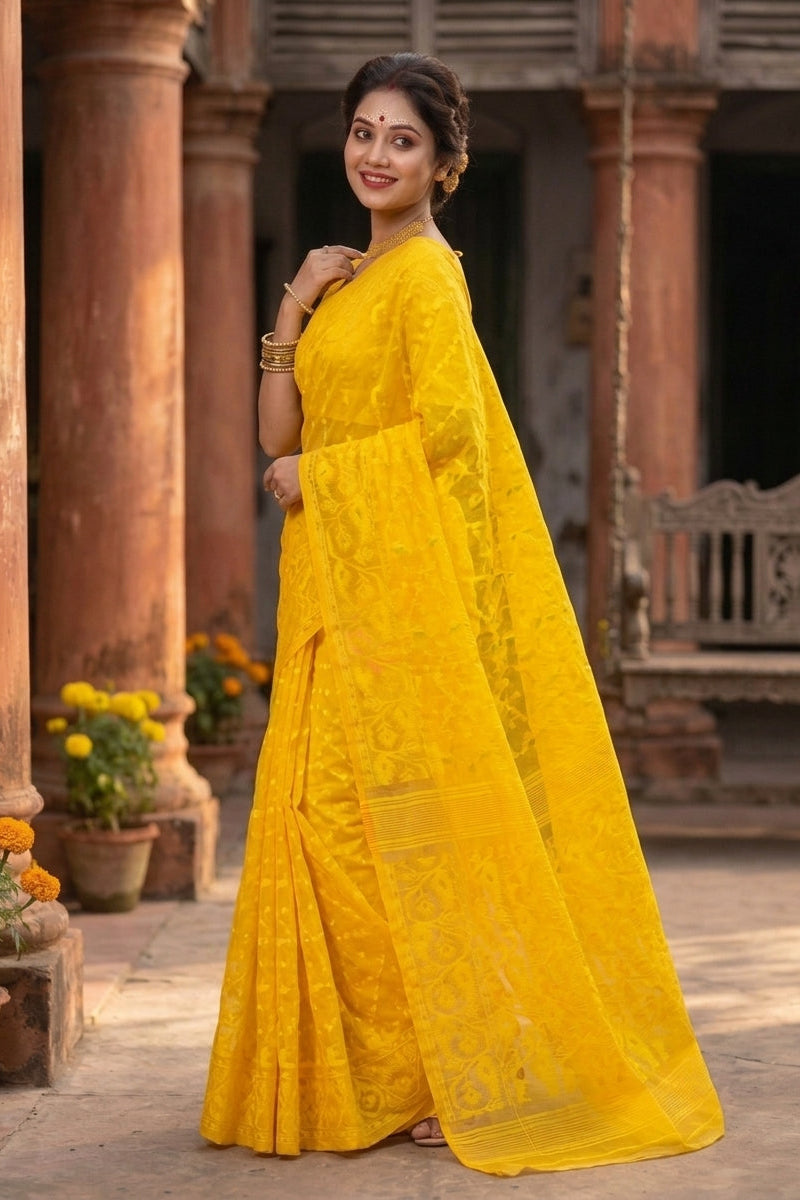 Shatarupa Bengal Jamdani Saree (Yellow Self)