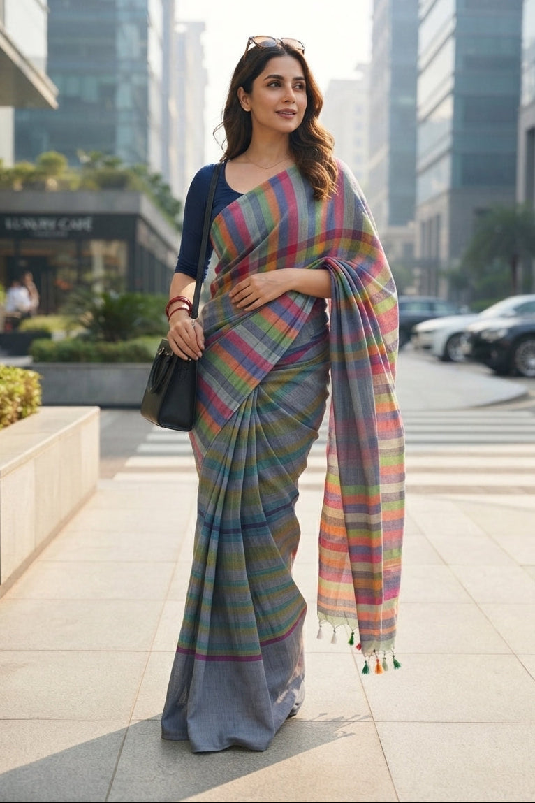 Saptaranga Khadi Cotton Saree