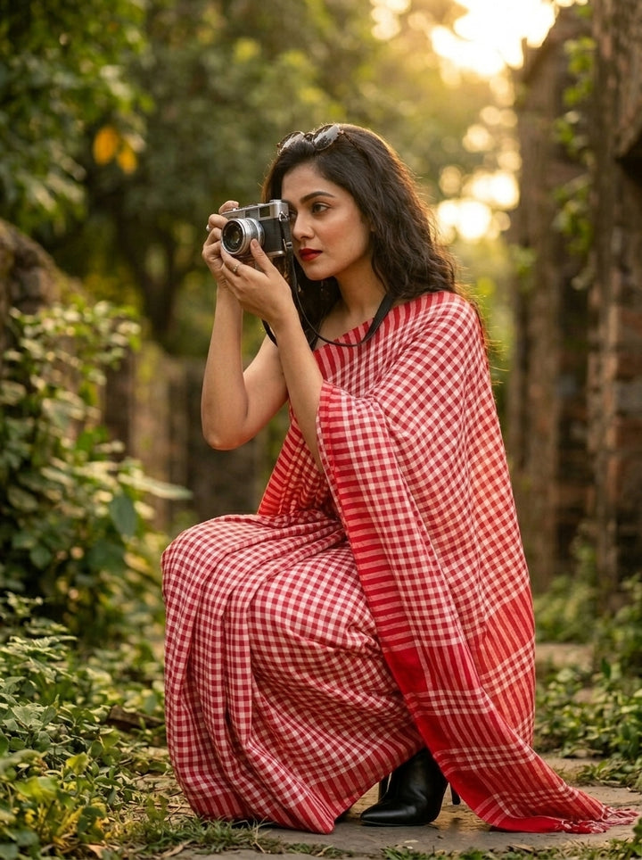 Vermilion Weave  Cotton Saree
