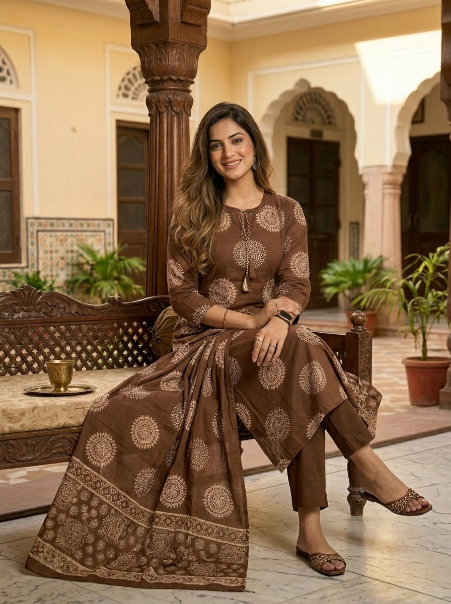 Majestic Plum Cotton Kurti Set