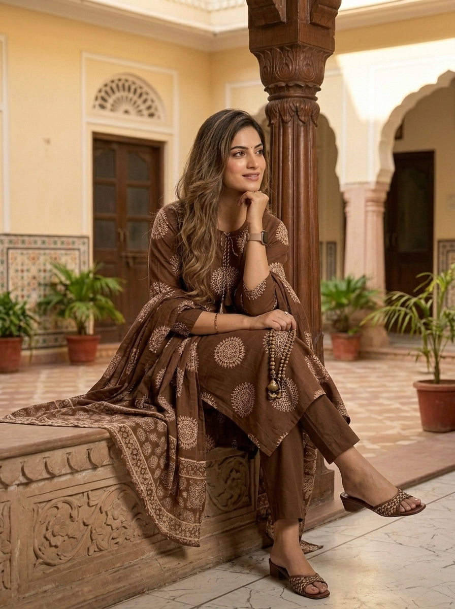 Majestic Plum Cotton Kurti Set