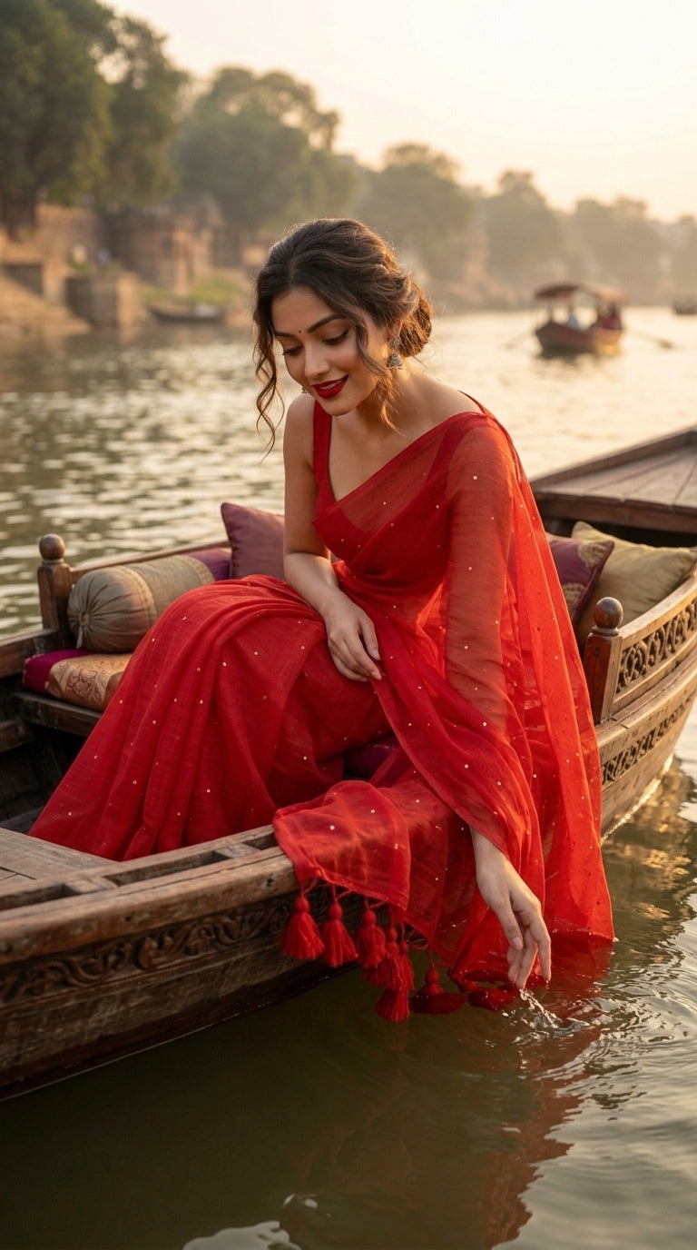Kumkum Kavya  Khadi Cotton Sequence Saree