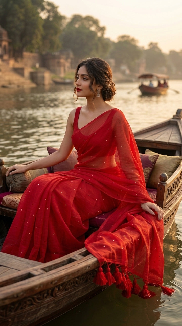 Kumkum Kavya  Khadi Cotton Sequence Saree