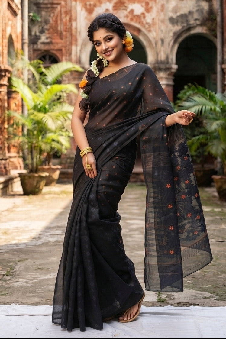Suranjali Bengal Jamdani Saree (Black)