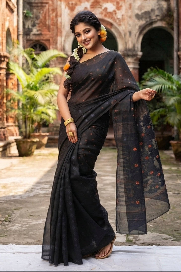 Suranjali Bengal Jamdani Saree (Black)
