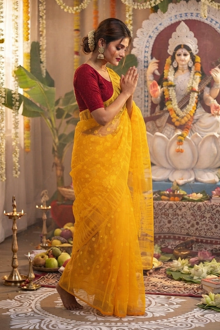 Suranjali Bengal Jamdani Saree (Yellow)