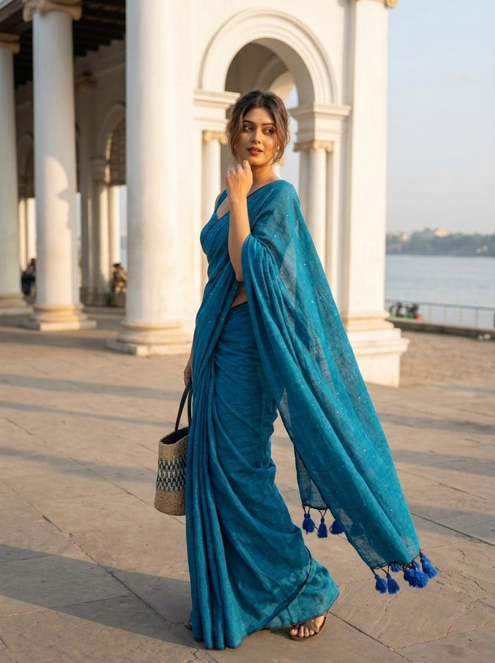 Kumkum Kavya  Khadi Cotton Sequence Saree