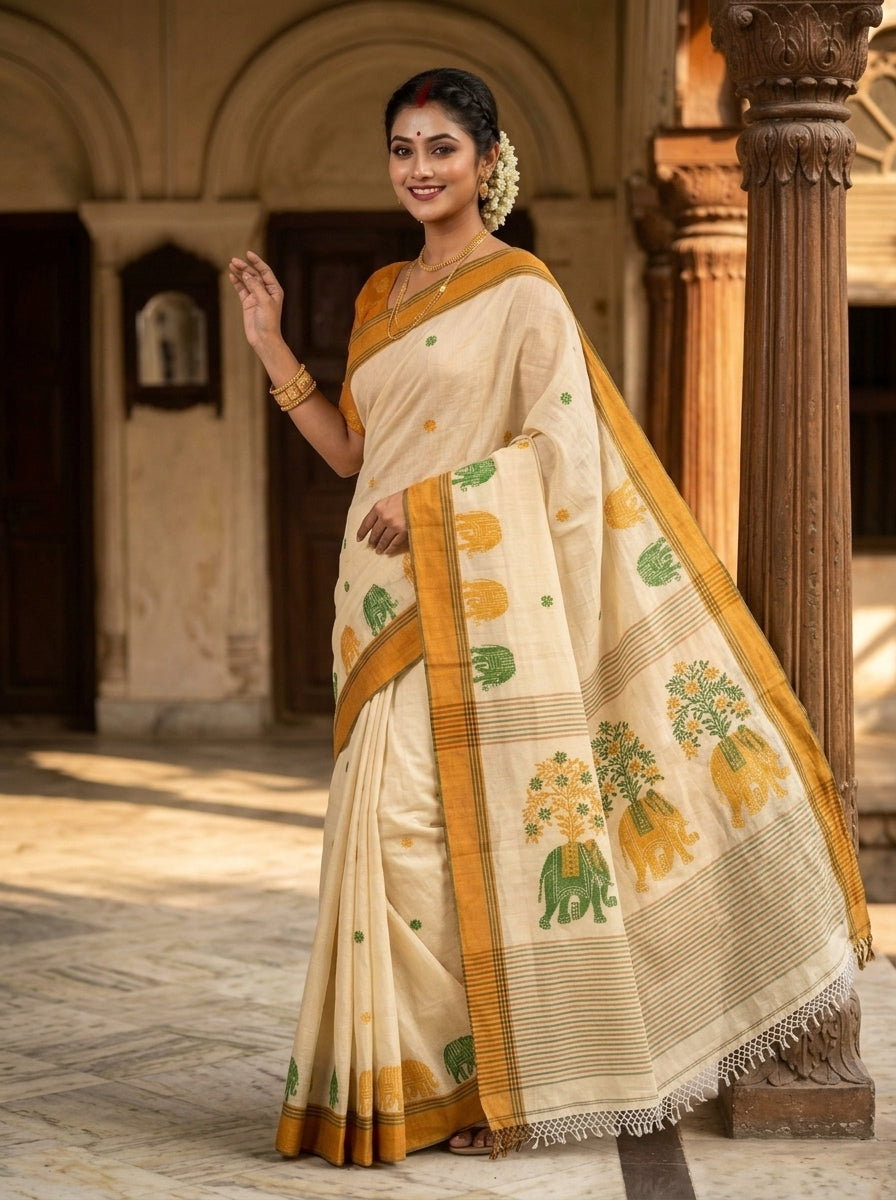 Rangrez Gajini khadi Jamdani Saree