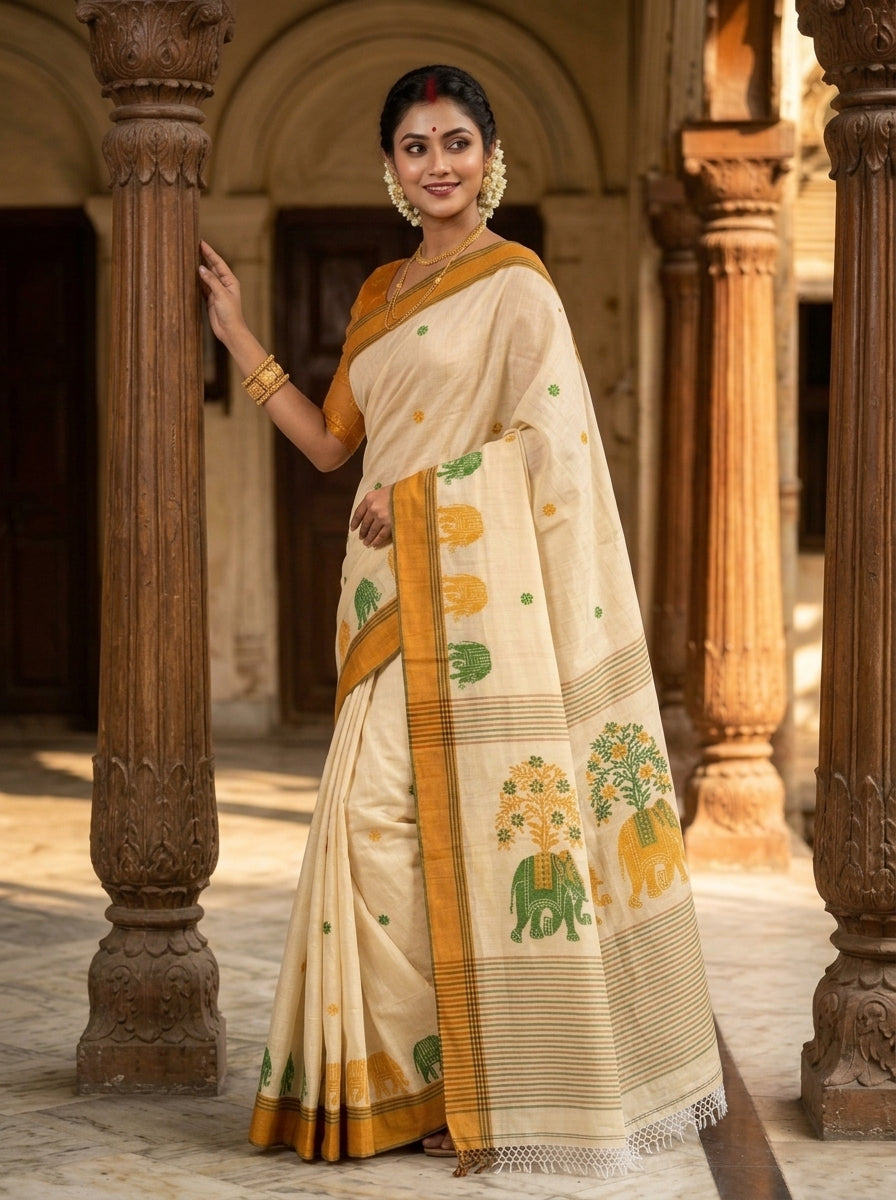 Rangrez Gajini khadi Jamdani Saree