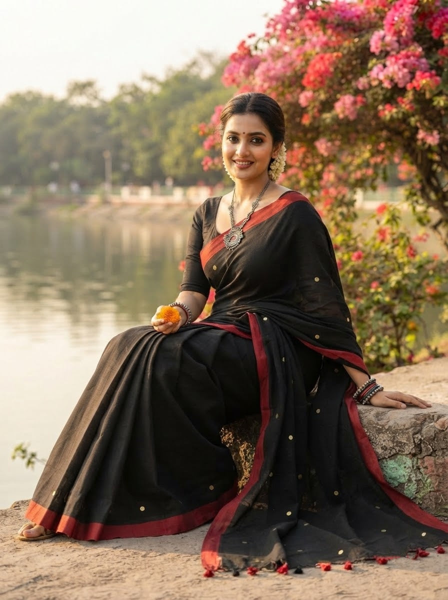 Black Gini Bengal Khadi Saree