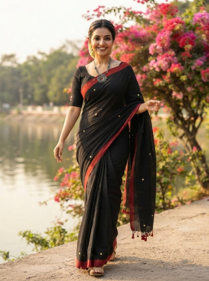 Black Gini Bengal Khadi Saree