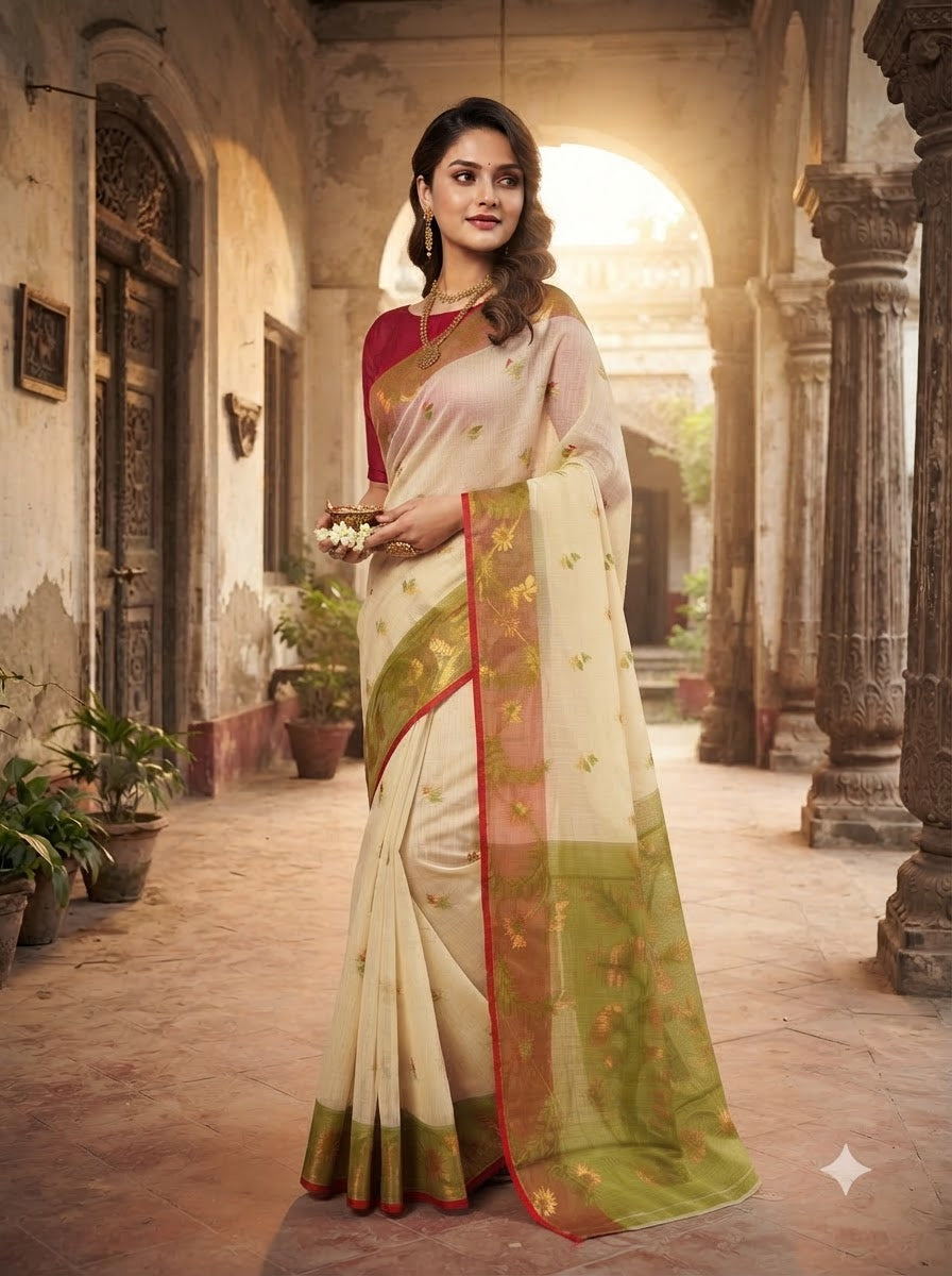 Olive Blossom Heritage Saree