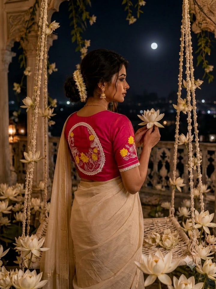 Lotus Of Peace Vichitra Silk Embroidery Blouse