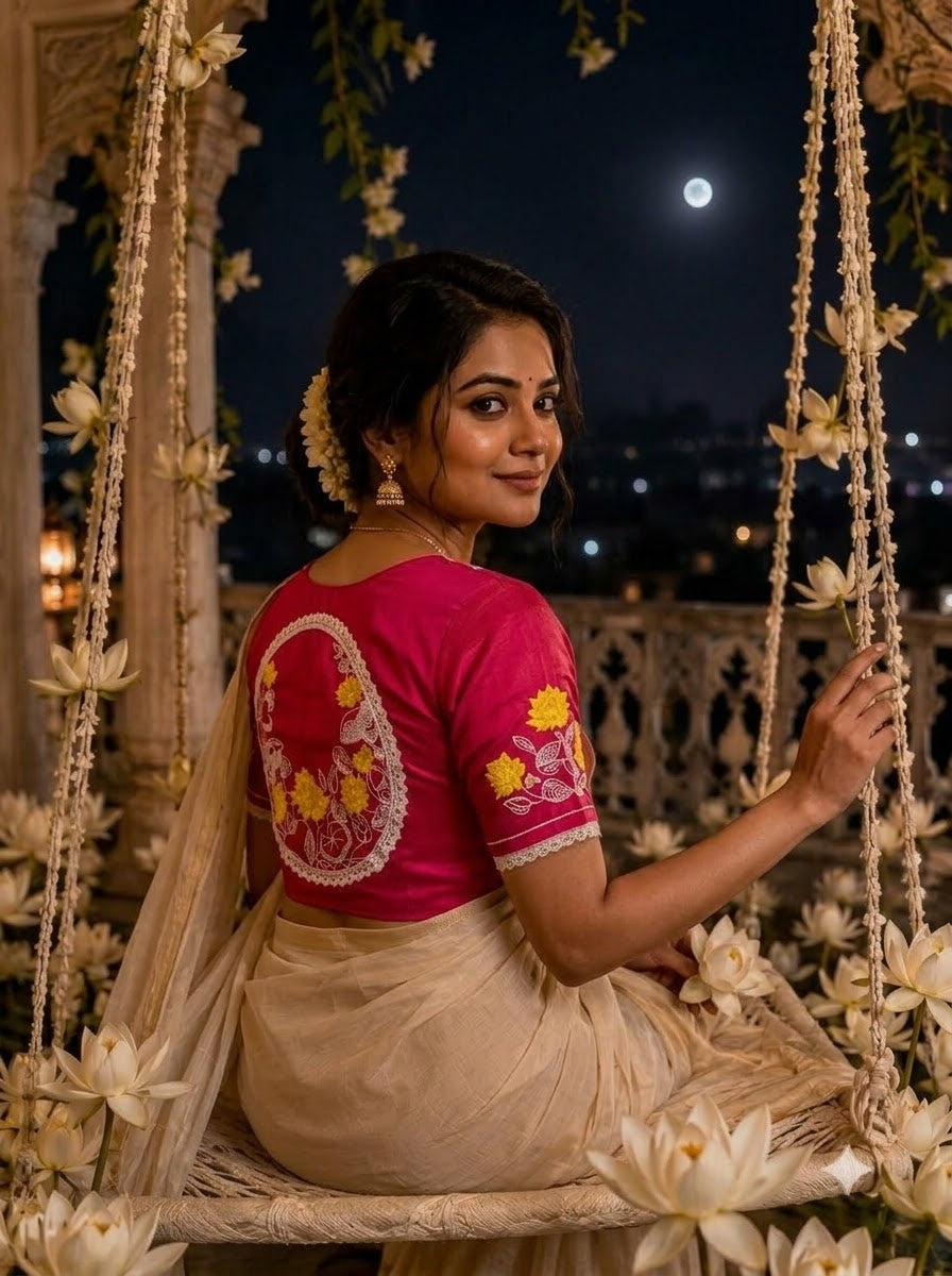 Lotus Of Peace Vichitra Silk Embroidery Blouse