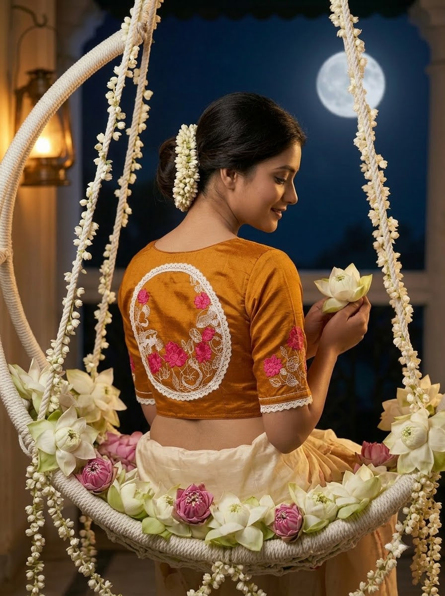 Lotus Of Peace Vichitra Silk Embroidery Blouse
