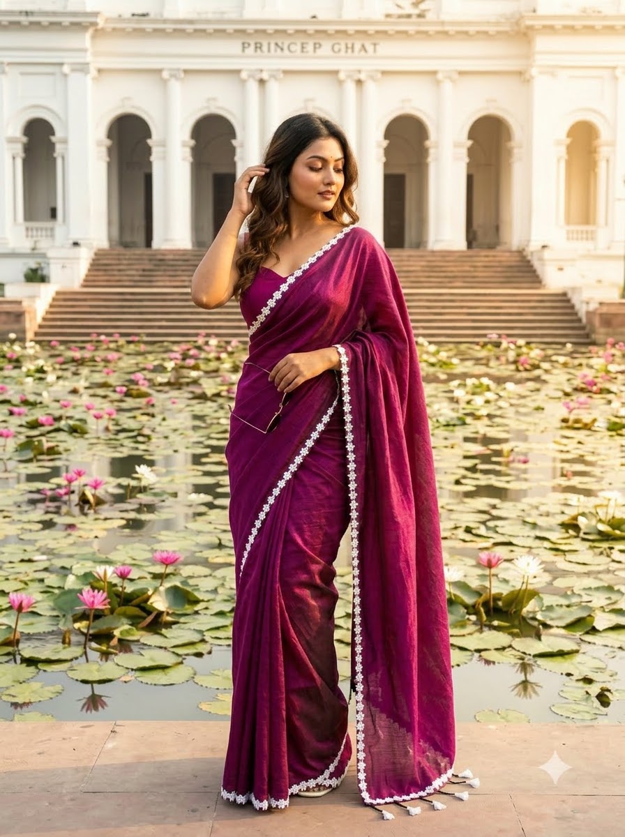 Meghanjali (মেঘাঞ্জলি)  Khadi Cotton Saree With Lace