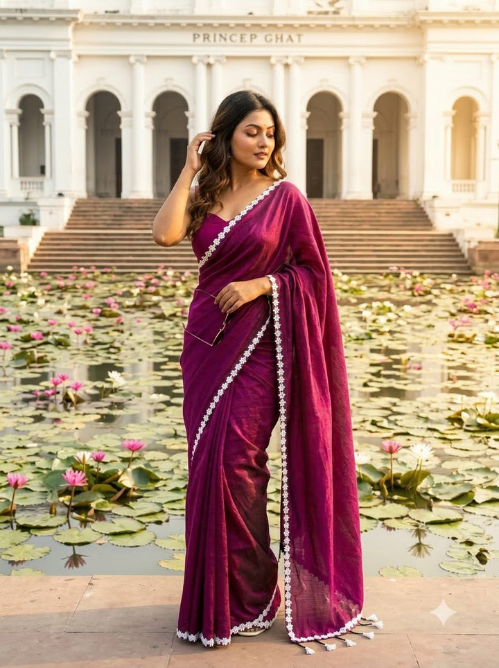 Meghanjali (মেঘাঞ্জলি)  Khadi Cotton Saree With Lace