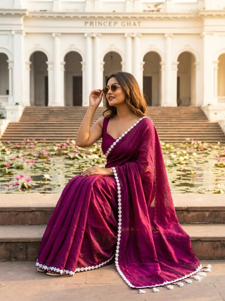 Meghanjali (মেঘাঞ্জলি)  Khadi Cotton Saree With Lace