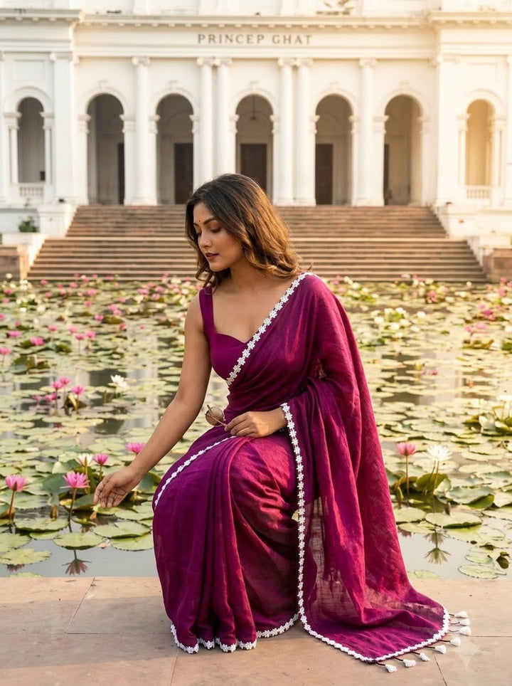 Meghanjali (মেঘাঞ্জলি)  Khadi Cotton Saree With Lace