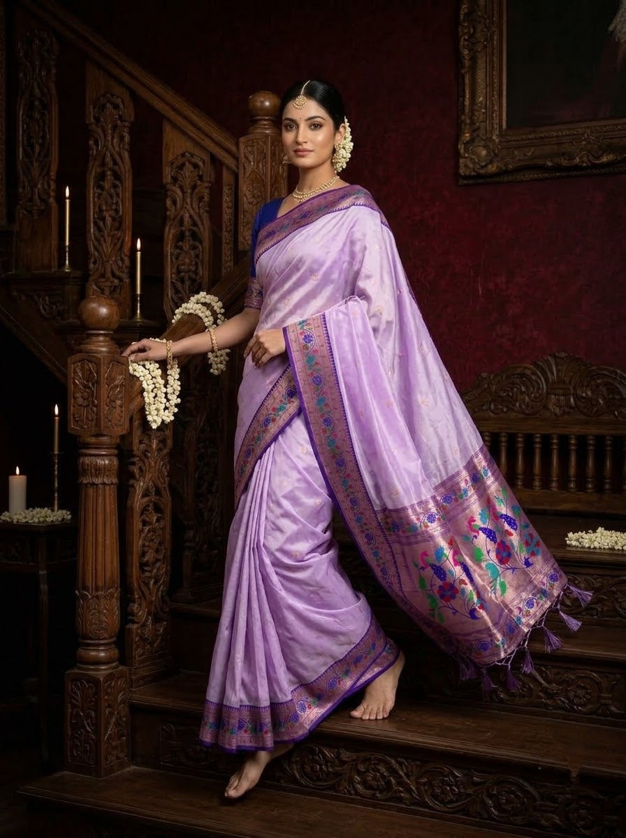 Golden Dew-Organza Silk (Semi) Saree with Minakari Zari Border & Designer Zari Pallu
