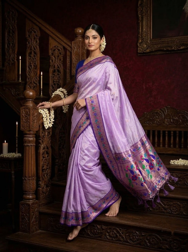Golden Dew-Organza Silk (Semi) Saree with Minakari Zari Border & Designer Zari Pallu