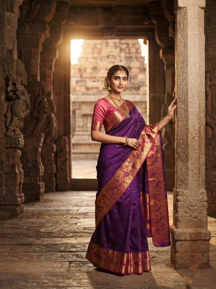 Gilded Majesty- Kanchivaram Paithani Silk (Semi) Saree