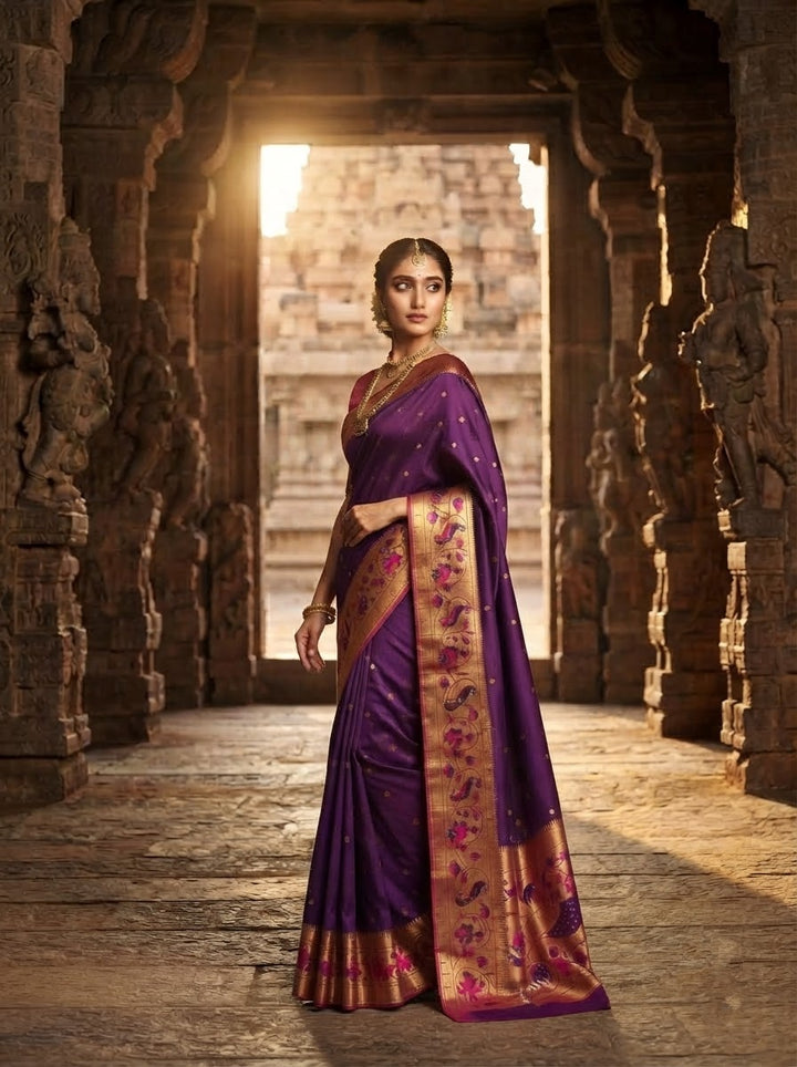 Gilded Majesty- Kanchivaram Paithani Silk (Semi) Saree