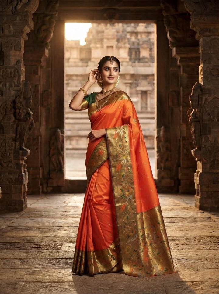 Gilded Majesty- Kanchivaram Paithani Silk (Semi) Saree